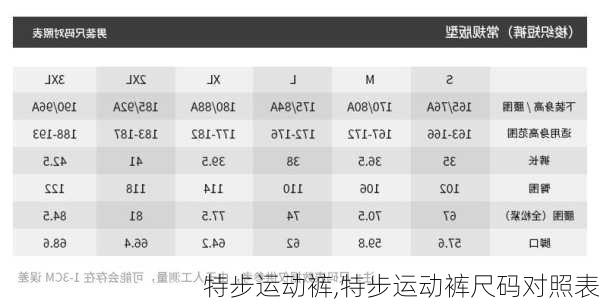 特步运动裤,特步运动裤尺码对照表