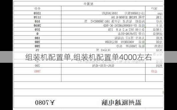 组装机配置单,组装机配置单4000左右