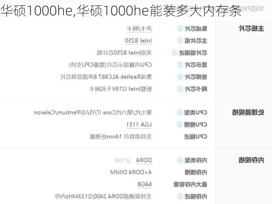 华硕1000he,华硕1000he能装多大内存条