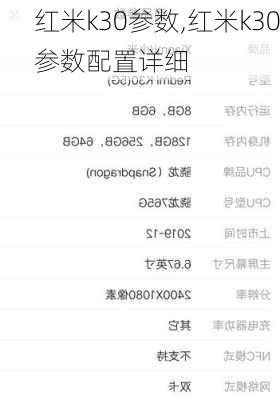 红米k30参数,红米k30参数配置详细