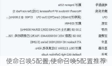 使命召唤5配置,使命召唤5配置推荐