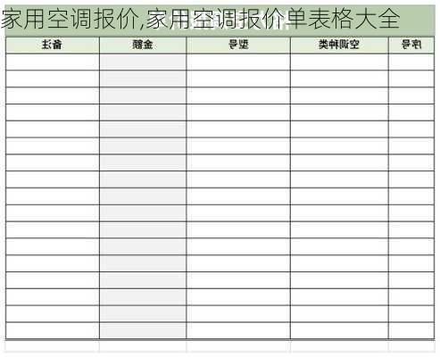 家用空调报价,家用空调报价单表格大全