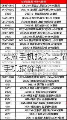 荣耀手机报价,荣耀手机报价单